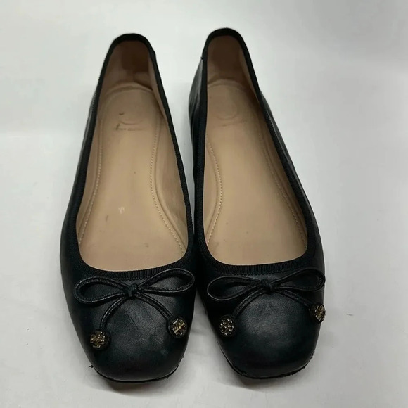 Tory Burch Laila Driver Nappa Leather Grosgrain Ballet Flats Shoes Black 8.5 - Picture 1 of 12